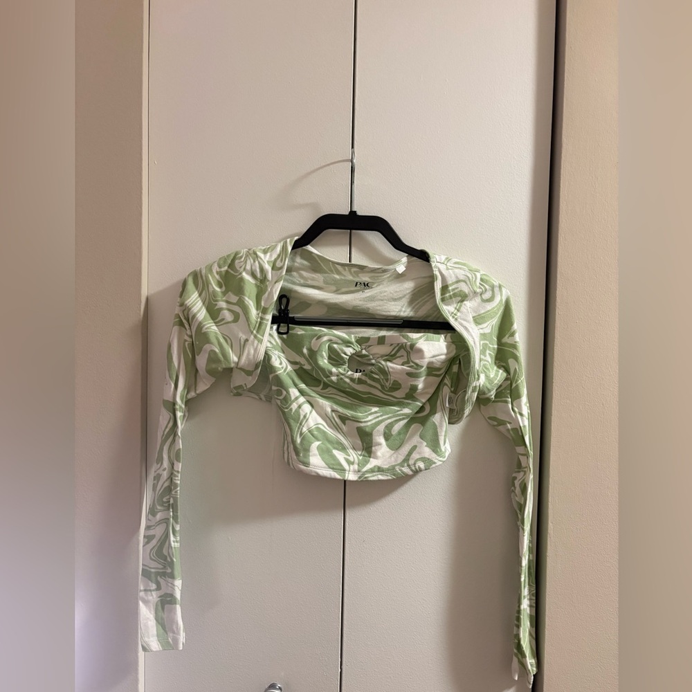 Green and White Swirl Women's Top